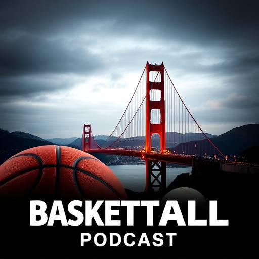 Podcast cover for Golden Gate Sports, displaying the Golden Gate Bridge with superimposed sports equipment like a basketball and baseball.